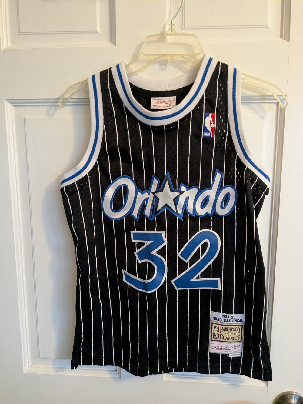 Shaq O'Neal Mitchell & Ness Orlando Black Pinstripe #32 Basketball Jersey